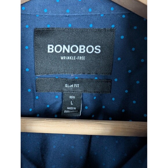Bonobos Mens Large Blue Polka Dot Slim Fit Button Down Shirt - Picture 3 of 8